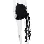 Black Butterfly Ruffle Hollow Out Split Mini Skirt