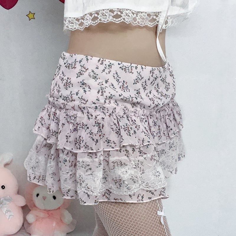 Floral Lace A-Line Chiffon Mini Skirt
