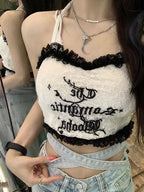White Heart Lace Backless Halter Top
