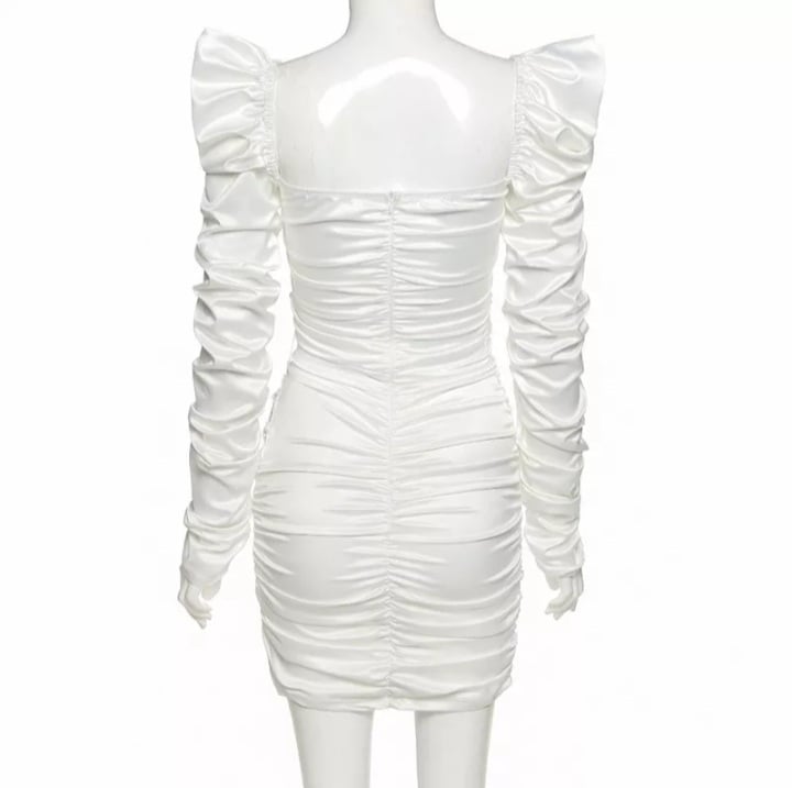 Cute Diamond Ruched Bandage Lace Up Hollow Out Long Sleeve Bodycon Dress Summer Party Club Aesthetic E-Girl Kawaii Korean Japanese Harajuku