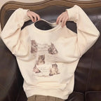 Cat Letter Print Loose Sweatshirt