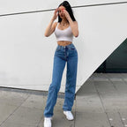 Cute 90s Buttery Print Casual Baggy Straight High Waist Mom Blue Denim Jean Bottom Pant Aesthetic E-Girl Kawaii Korean Japanese Harajuku Streetwear