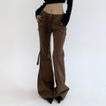 Brown Flare Boot Cut High Waist Trousers
