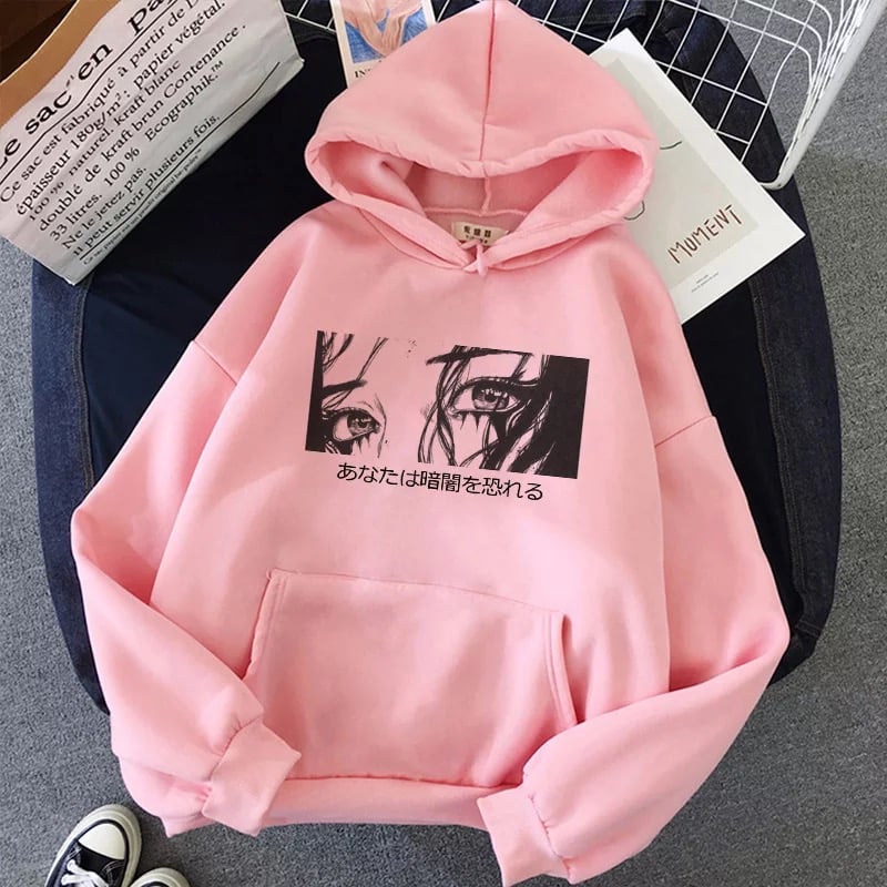 Cute Japanese Horror Punk Goth Cartoon Print Casual Sweatshirt Hoodie Pullover E-Girl Kawaii Korean Japanese Harajuku Retro Streetwear Aesthetic