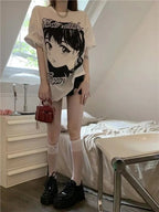 Anime Girl Print Oversized Short Sleeve T-shirt