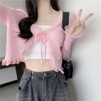 Sheer Lace Long Sleeve Cropped Cardigan