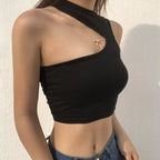 Cute Sexy Black Off Shoulder Crop Top Sleeveless Shirt Tank Cami Aesthetic Casual Summer E-Girl Kawaii Korean Japanese Haraju