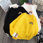 Cute Rainbow Embroidery Fleece Hoodie Sweater Sweatshirt Pullover 90s Oversized Long Sleeve E-Girl Kawaii Korean Japanese Harajuku Retro Streetwear