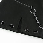 Sexy Black Goth Punk Demin Metal Chain Patchwork High Waisted Mini Skirt Zipper Split A-line E-Girl Kawaii Korean Japanese Harajuku Retro Streetwear