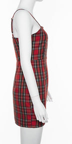 Cute Sexy Red Plaid Checkered Mini Dress Party Bodycon E-Girl Kawaii Korean Japanese Harajuku Chinese Retro Streetwear Aesthetic