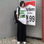Anime Girl Smoke Cartoon Print Loose Oversized Short Sleeve T-shirt Top Summer Causal Goth Punk E-Girl Kawaii Korean Japanese Harajuku Streetwear