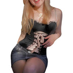Black with Pink Ribbon Lace Up Bandage Corset Top
