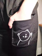 Cute Black Khaki Bear Embroidery Wide Leg Pants Women Casual High Waisted Loose Long Straight Bottom E-Girl Kawaii Korean Japanese Harajuku Streetwear