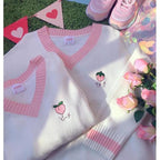 Cute Strawberry Peach Embroidery Knit Vest Sweater Sweatshirt Pullover Long Sleeve Shirt Casual E-Girl Kawaii Korean Japanese Harajuku Streetwear