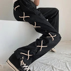 Black Lace Up Wide Leg Trousers