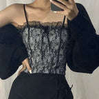 Black Lace Backless Patchwork Camisole