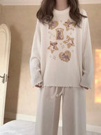 Cat Heart Print Ribbed Long Sleeve Shirt