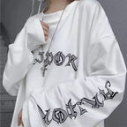 White Dark Anime Girl Cartoon Print Long Sleeve White T-Shirt Oversize Loose Vintage Goth Aesthetic E-Girl Kawaii Korean Japanese Harajuku Streetwear