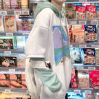 Rainbow Cartoon Print Hoodie Patchwork Loose Drawstring Sweatshirt Sweater Long Sleeve Pullover E-Girl Kawaii Korean Japanese Harajuku Streetwear