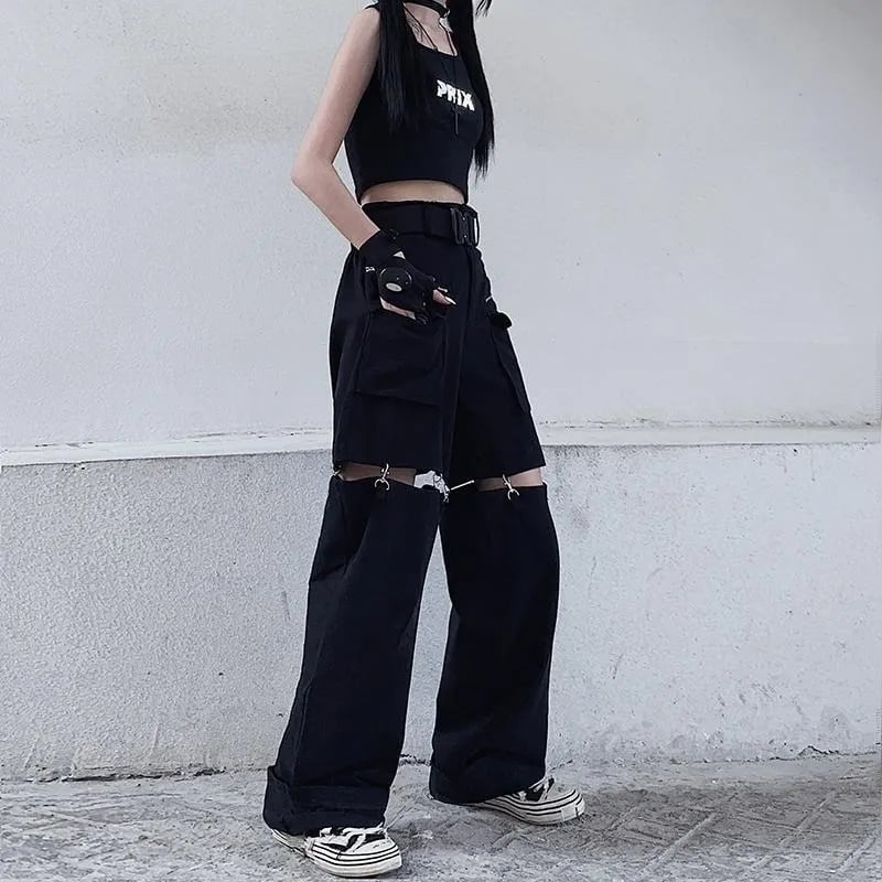 Black Cut Out Oversized Pocket Cargo Pants