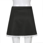 Cute Black Maid Lace Trim Mini Skirt 90s Party Summer Aesthetic Casual E-Girl Kawaii Korean Japanese Harajuku