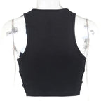 Cute Black Heart Hollow Out Ribbed Tank Crop Top Sleeveless Shirt Punk Goth Summer Aesthetic Casual E-Girl Kawaii Korean Japanese Harajuku