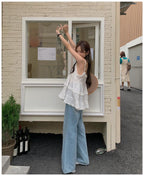 White Ruffle Spaghetti Strap Tank Top