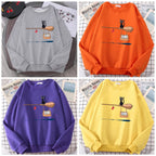 Cute Black Cat Japanese Anime Cartoon Print Oversized Fleece Crewneck