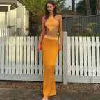 Orange Knit Beach Knit Pencil Skirt