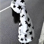 3D Star Ear Print Plush Hood Jacket