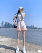Pink Ombre High Waist Button Shorts