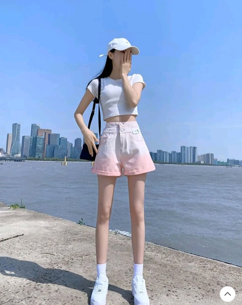 Pink Ombre High Waist Button Shorts