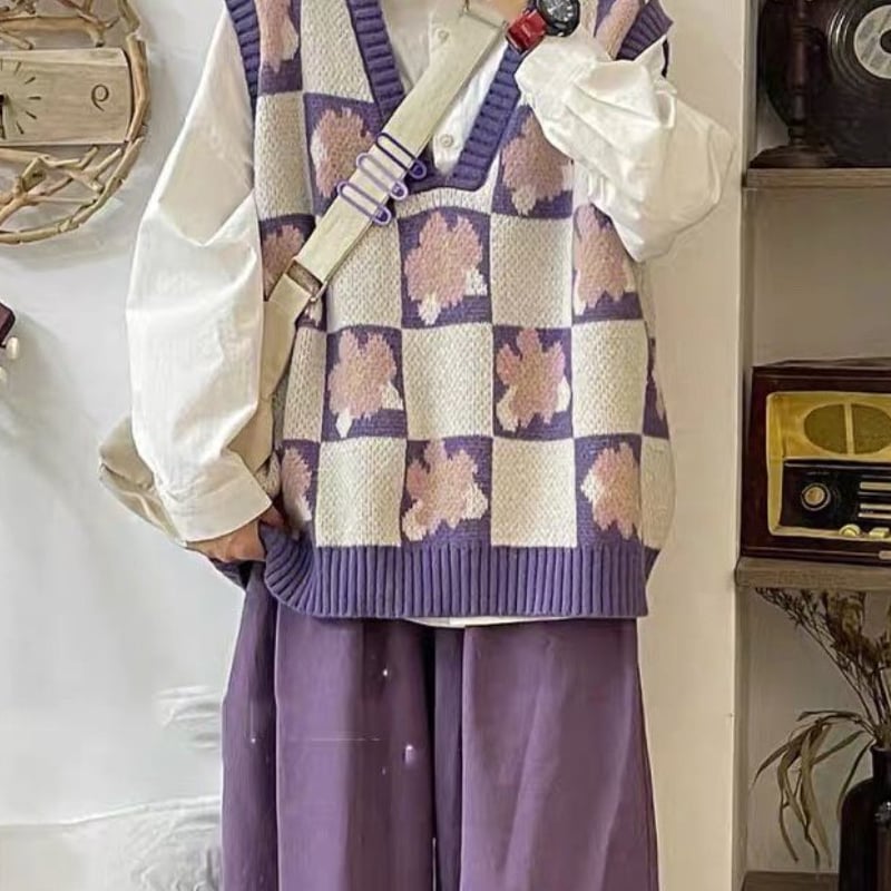 Purple Flower Knit Sweater Vest