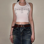 White Cross Rhinestone Halter Top