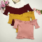 Cute Sexy Knit Crochet Off Shoulder Crop Top Shirt Tee T-shirt E-Girl Kawaii Korean Japanese Harajuku Retro Streetwear Aesthetic