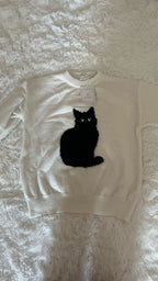 Black Cat Print Long Sleeve Sweater