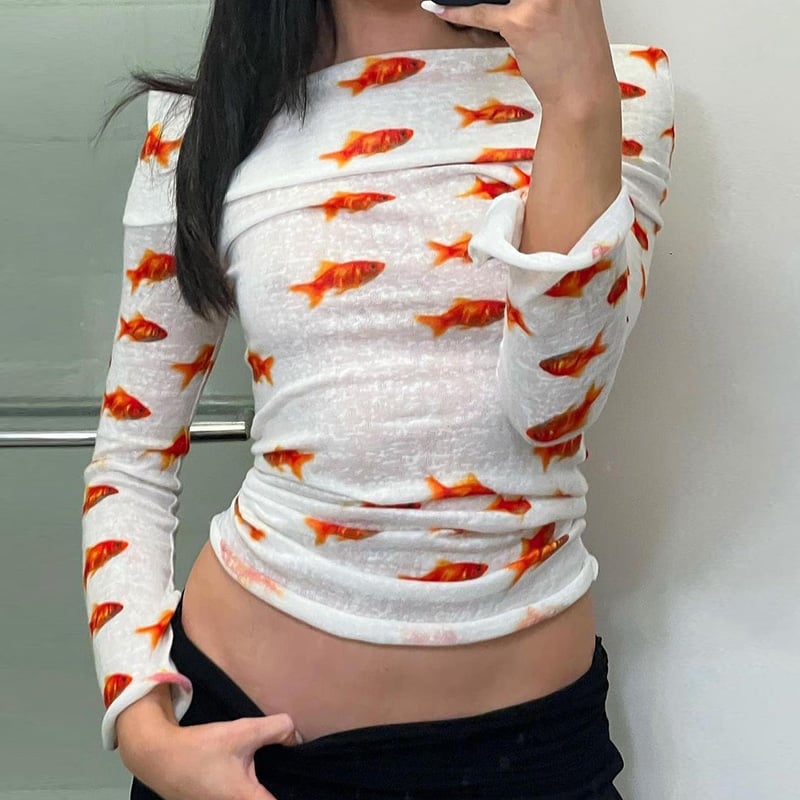 Goldfish Off Shoulder Long Sleeve Mini Dress