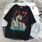 Cute Black Dragon Anime Cartoon Print Oversize Loose Short Sleeve T-shirt Aesthetic Casual Summer E-Girl Kawaii Korean Japanese Harajuku Street
