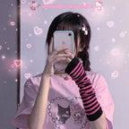 Cute Pastel Pink Anime Cartoon Print Rabbit Letter Short Sleeve Shirt T-shirt Top E-Girl Kawaii Korean Japanese Harajuku Streetwear