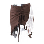Brown Y2k Irregular Drawstring Low Waist Mini Skirt