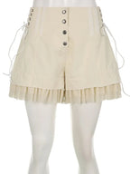 Beige Coquette Patchwork Tie Up High Waist Shorts