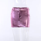 Pink Metalic Pocket Mini Skirt