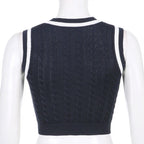 Preppy Letter Print Knit Tank Sweater Vest Sleeveless V Neck Vintage Crop Top Pullover Summer Aesthetic Casual E-Girl Kawaii Korean Japanese Harajuku