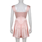 Pink Lace Trim Button Up A-Line Dress