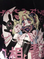 Anime Cartoon Print Grunge Loose Steampunk Goth Punk Short Sleeve Shirt T-shirt Top Summer Causal E-Girl Kawaii Korean Japanese Harajuku Streetwear