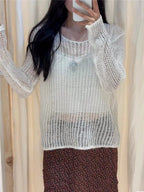 White Crochet See Through Sweater