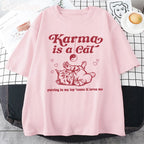 Karma Cat Print Short Sleeve T-shirt