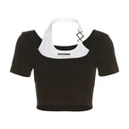 Pink Square Neck Crop Top