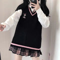 Cute Anime Cartoon Print Knit Vest Sweater Crop Top V Neck Sleeveless Shirt Aesthetic Casual Summer E-Girl Kawaii Korean Japanese Harajuku