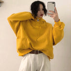 Cute Yellow Chill Letter Embroidery Causal Oversized Hoodie Sweater Sweatshirt Long Sleeve Pullover E-Girl Kawaii Korean Japanese Harajuku Streetwear